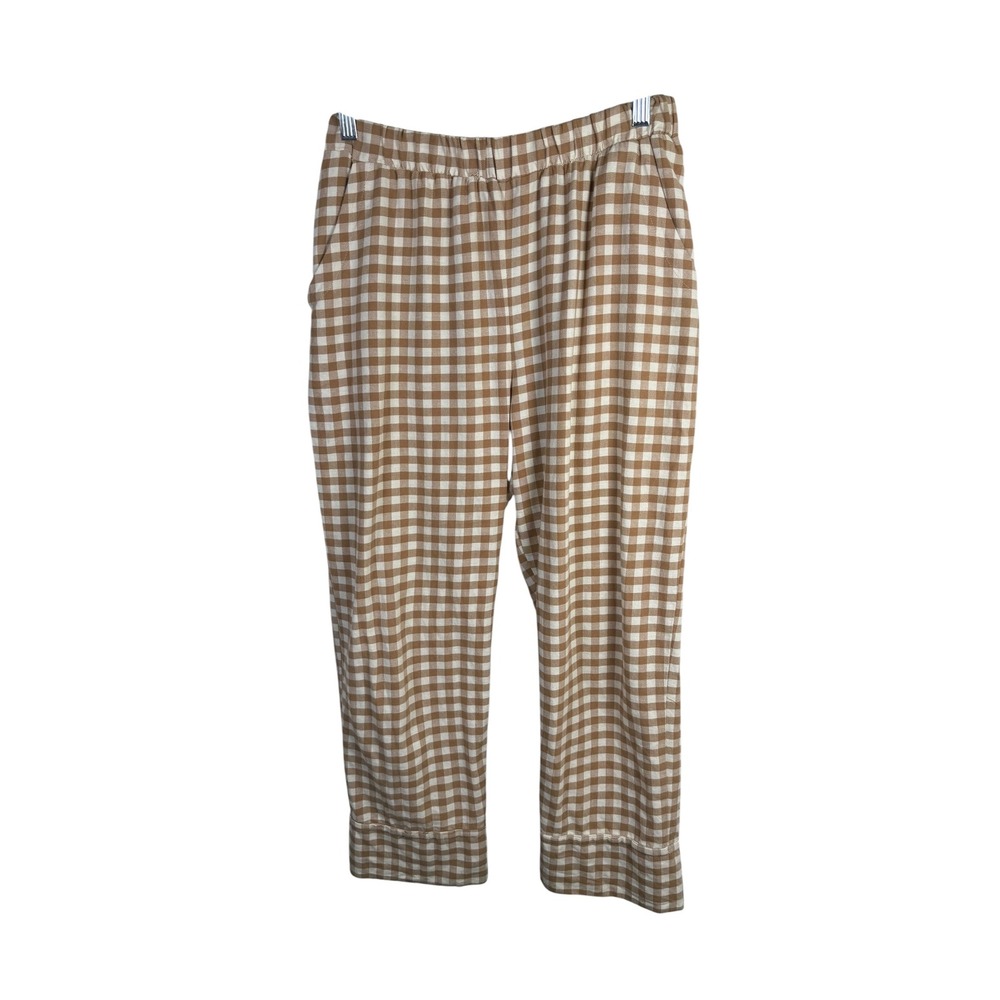 Eve Gravel Tan White Cotton Gingham Cohen Pant Size Large